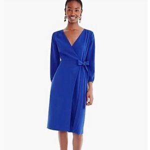 NEW J Crew 365 Crepe Wrap long sleeve Dress Sz 2‎ cobalt blue